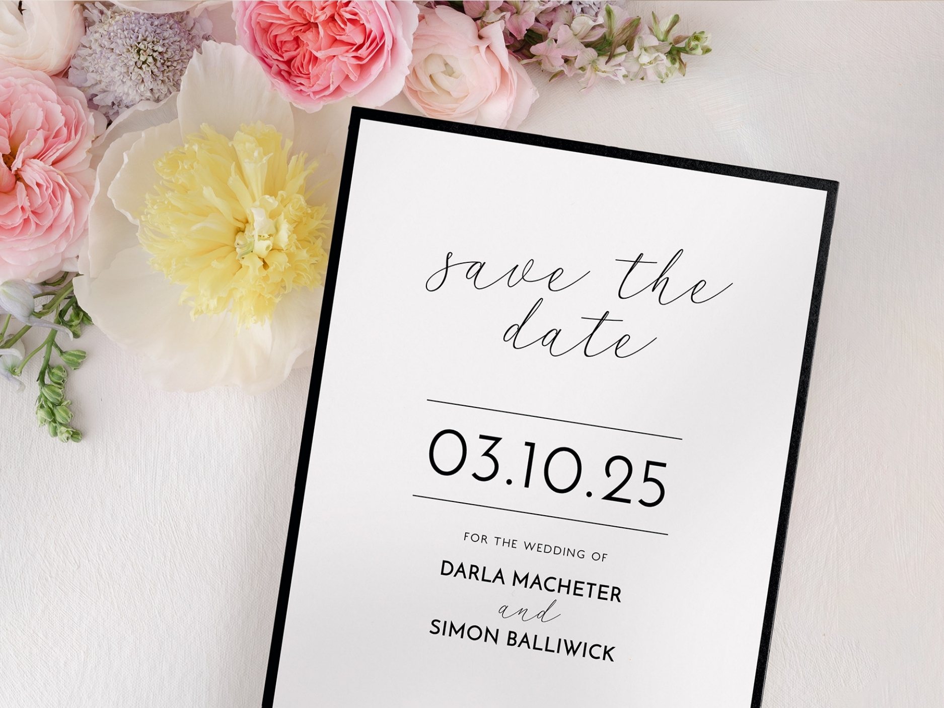 Black and White Wedding Save the Date Card with Border Design
