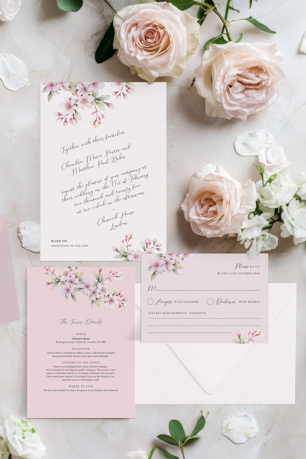 Sakura Cherry Blossom Wedding Invitation Set with RSVP and Details Card Sakura Cherry Blossom Wedding Invitation Set with RSVP and Details Card