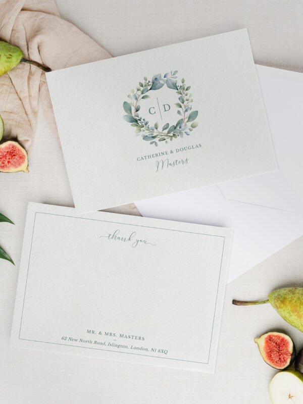 Eucalyptus Elegance Monogram Crest Wedding Thank You