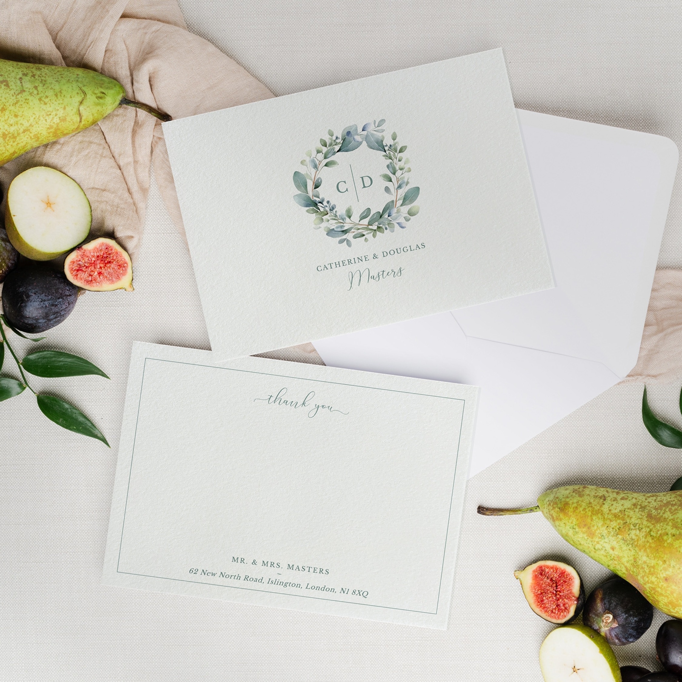 Eucalyptus Elegance Monogram Crest Wedding Thank You