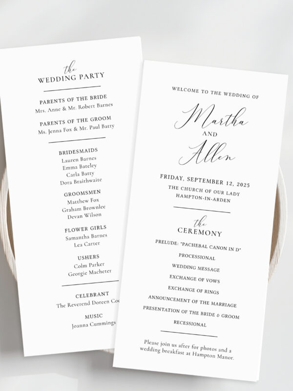 Essence Wedding Program Editable Template