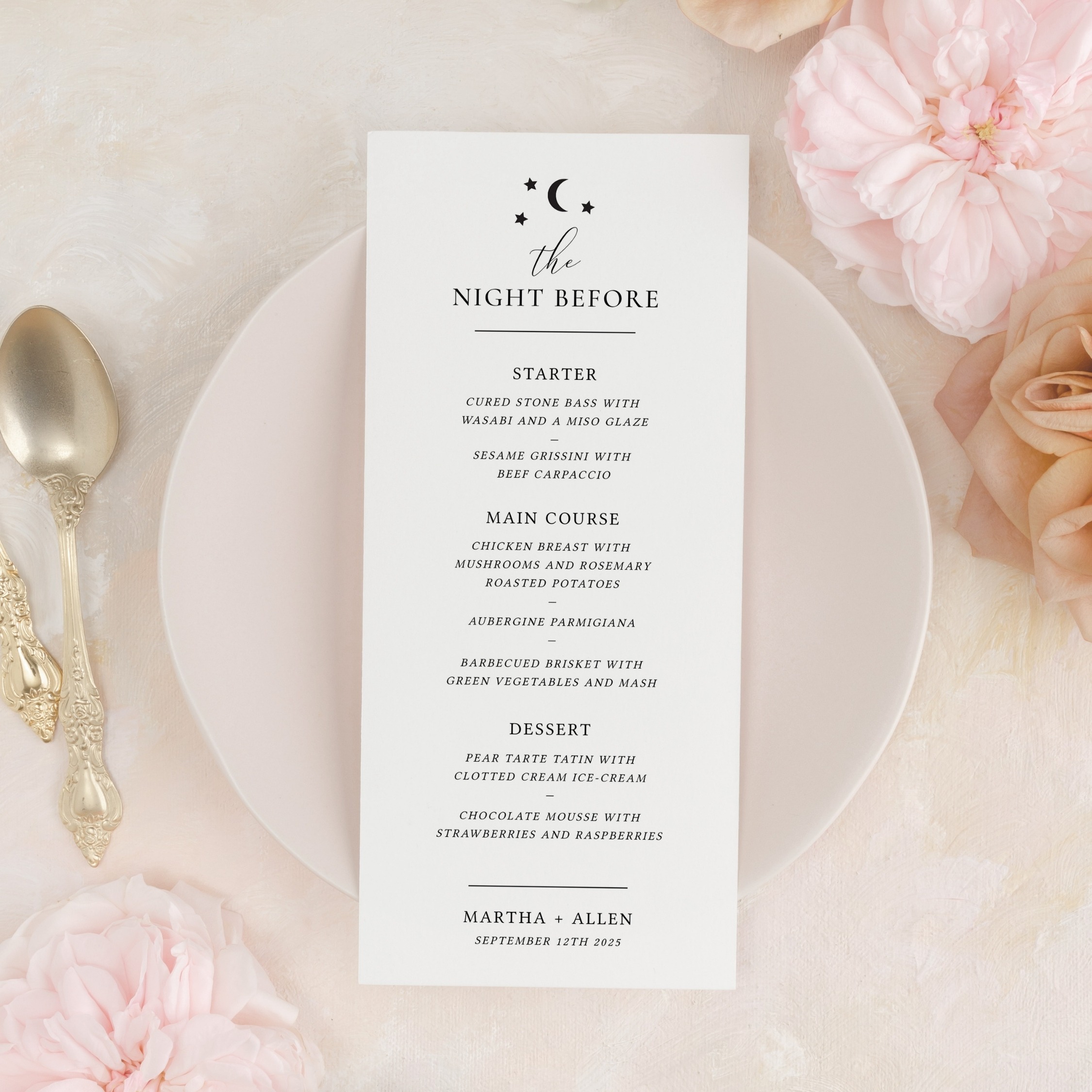 Celestial Night Before Wedding Menu