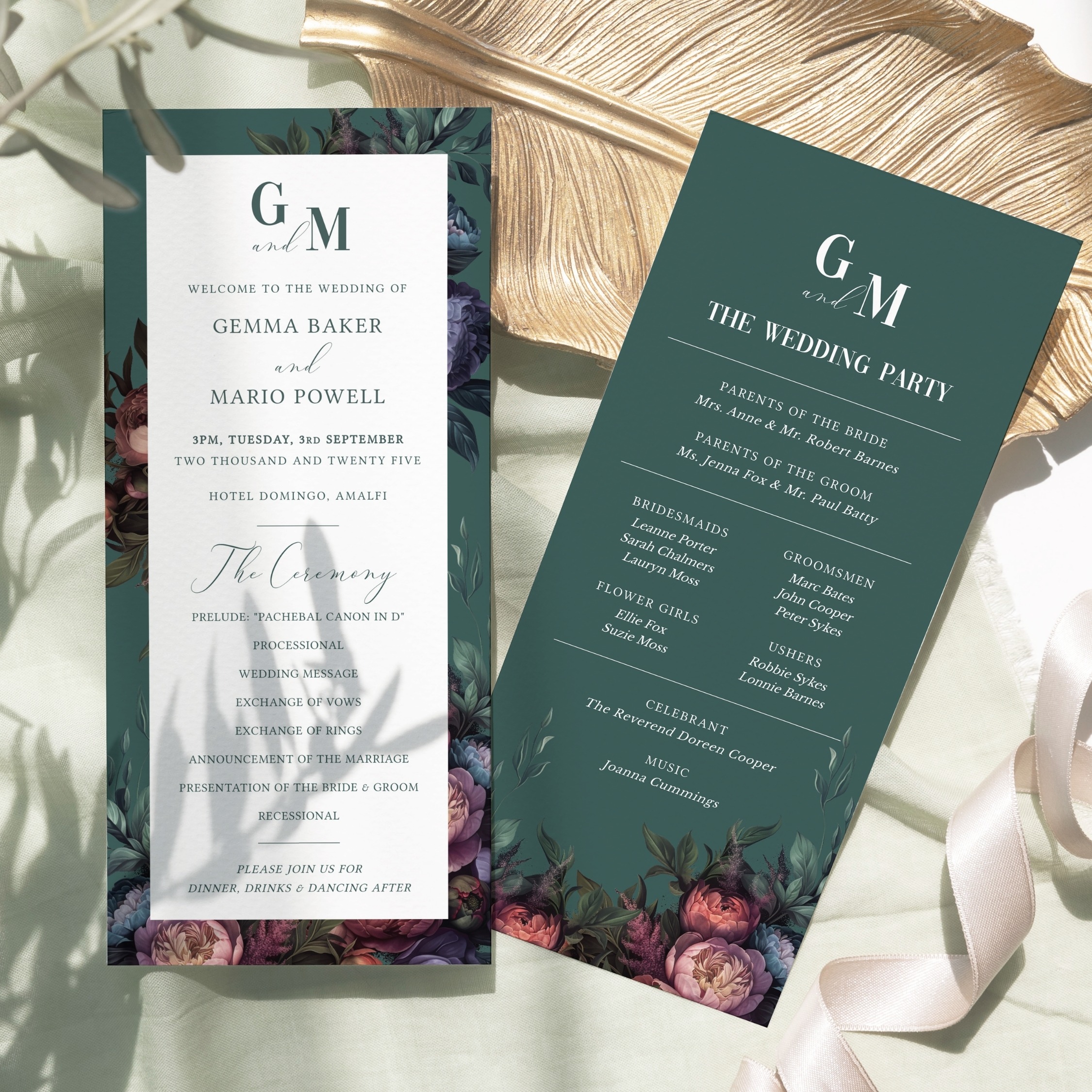 Opulent Peony Slim Wedding Program