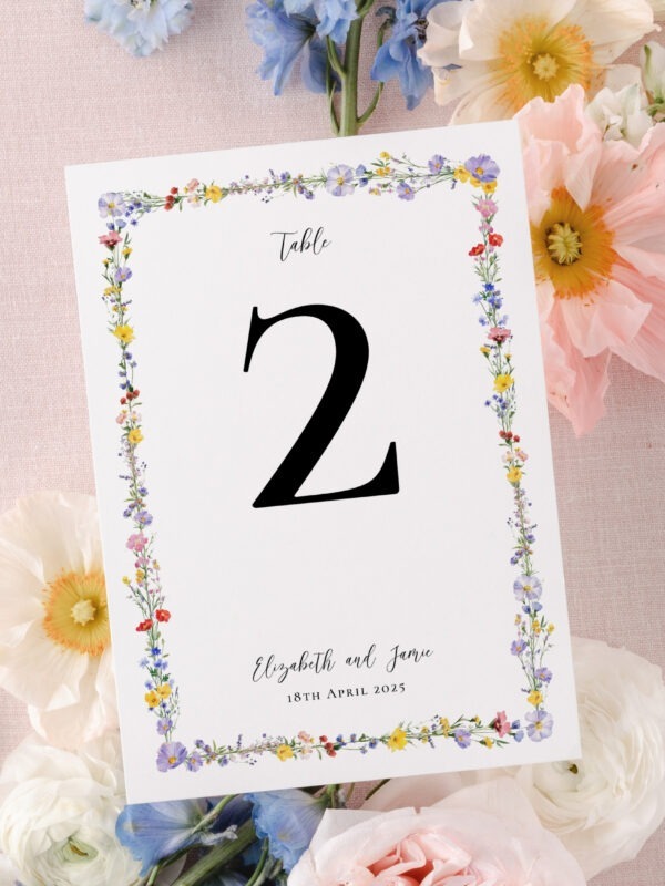 Meadow Blossom Wildflower Border Table Number Template