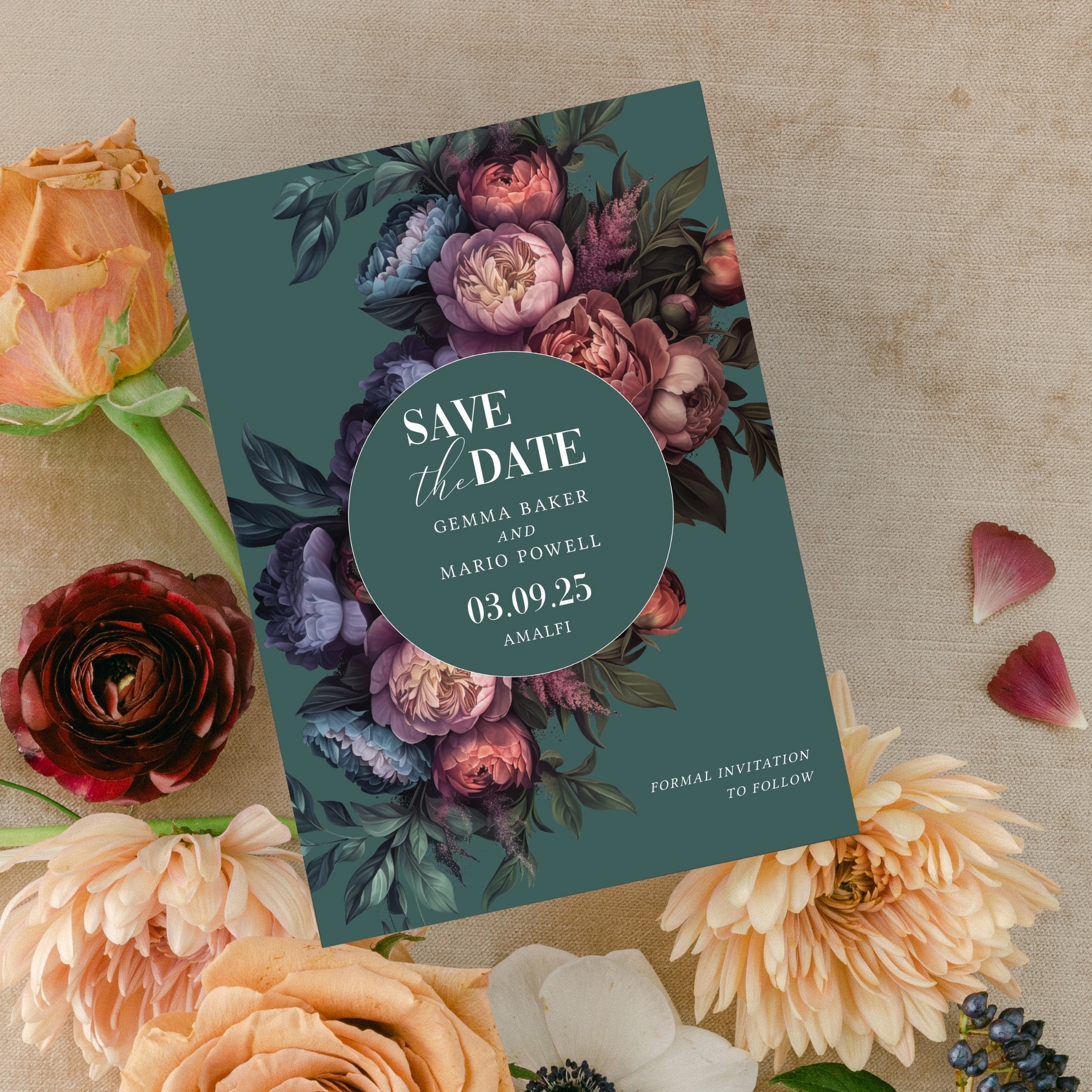 Dark Romantic Floral Save the Date