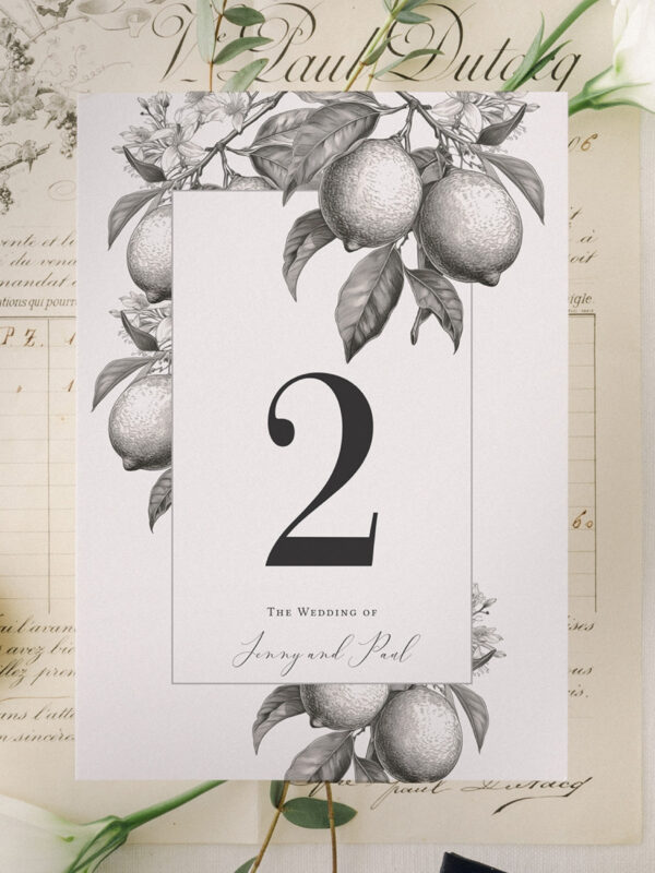 Tuscan Lemon Grove Wedding Table Number