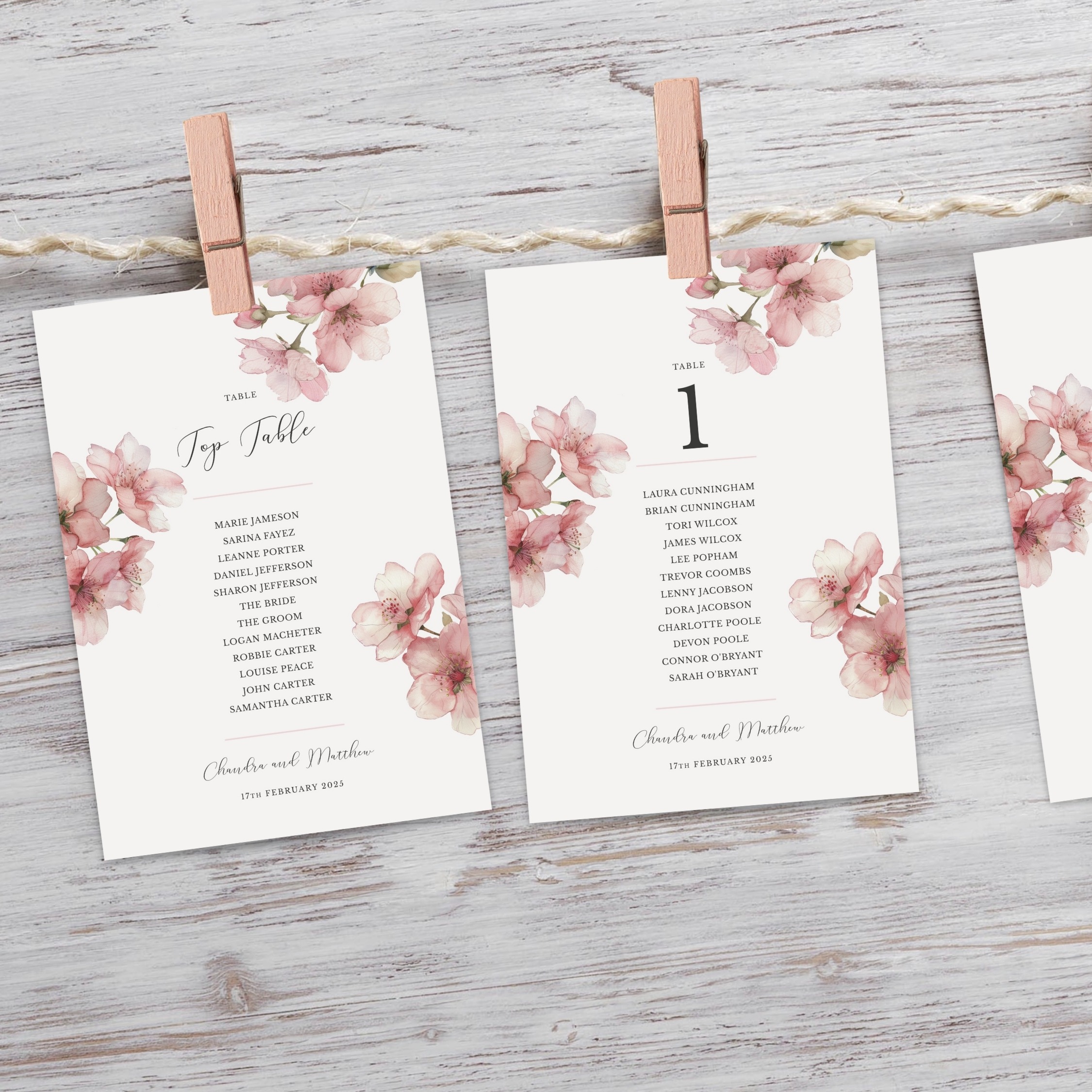 Pink Sakura Table Plan Cards