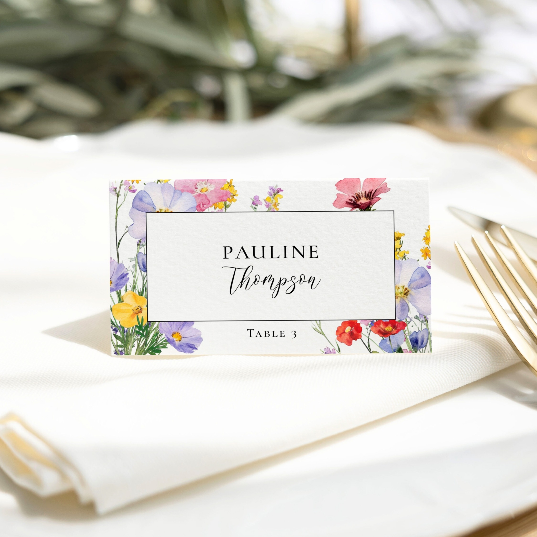 Vibrant Wildflower Wedding Place Card