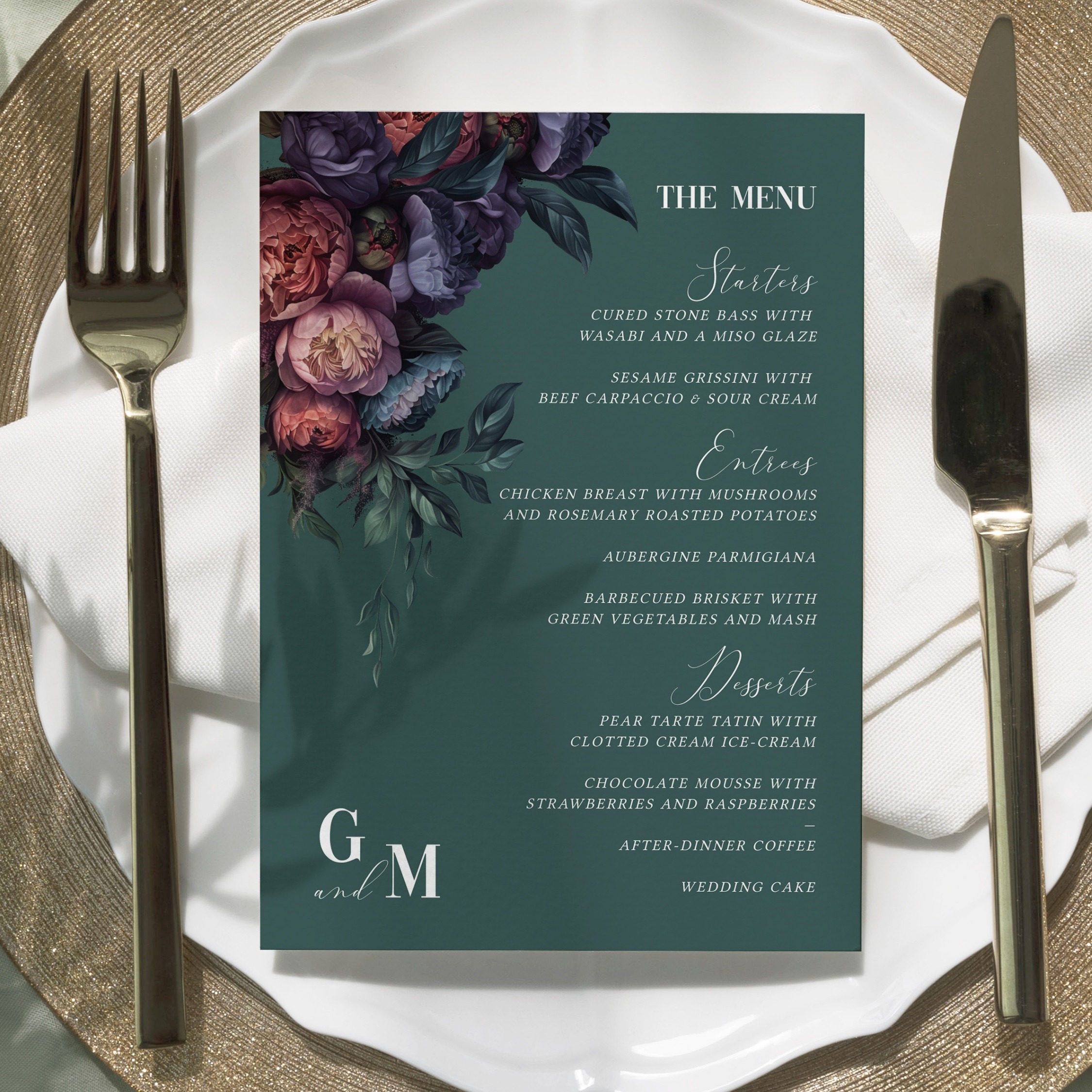 Opulent Peony Table Menu