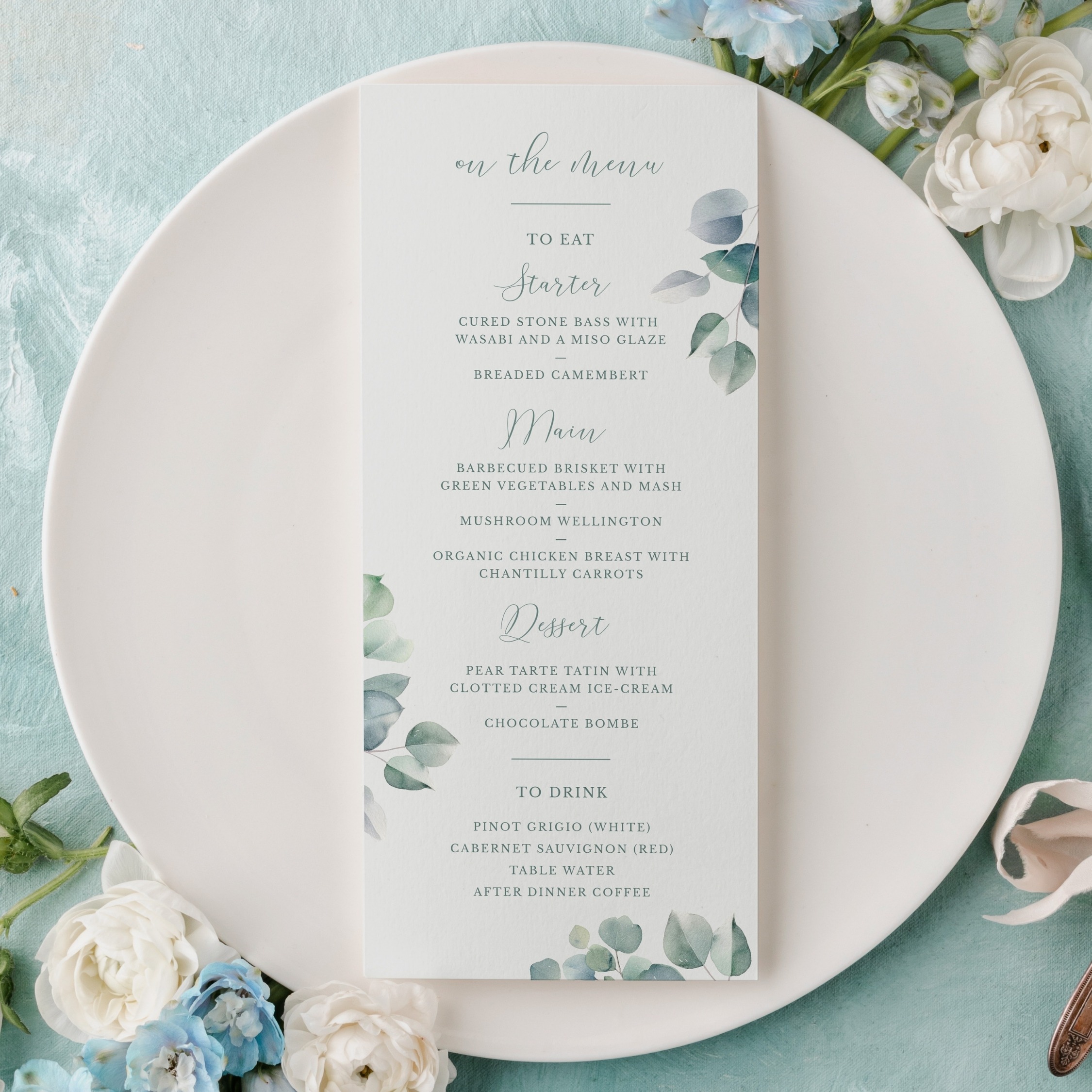 Greenery Eucalyptus Slim Wedding Menu