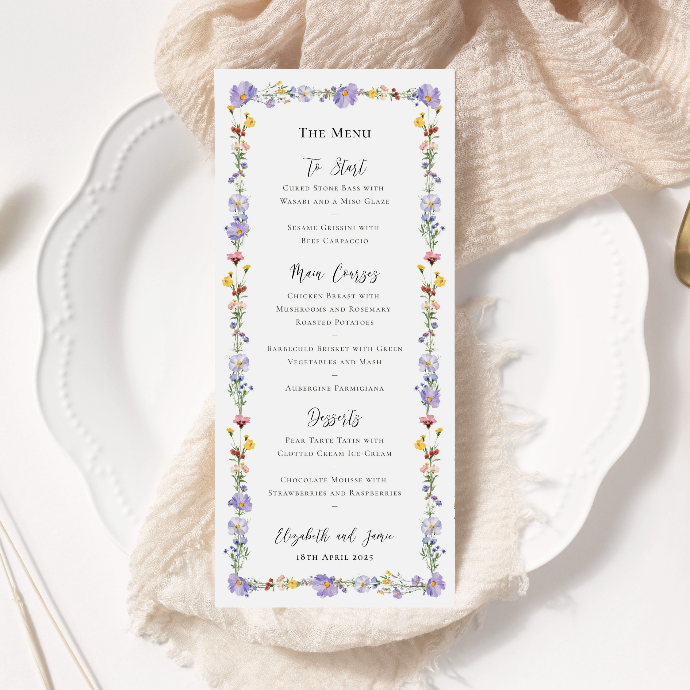Meadow Blossom Slim Wedding Menu
