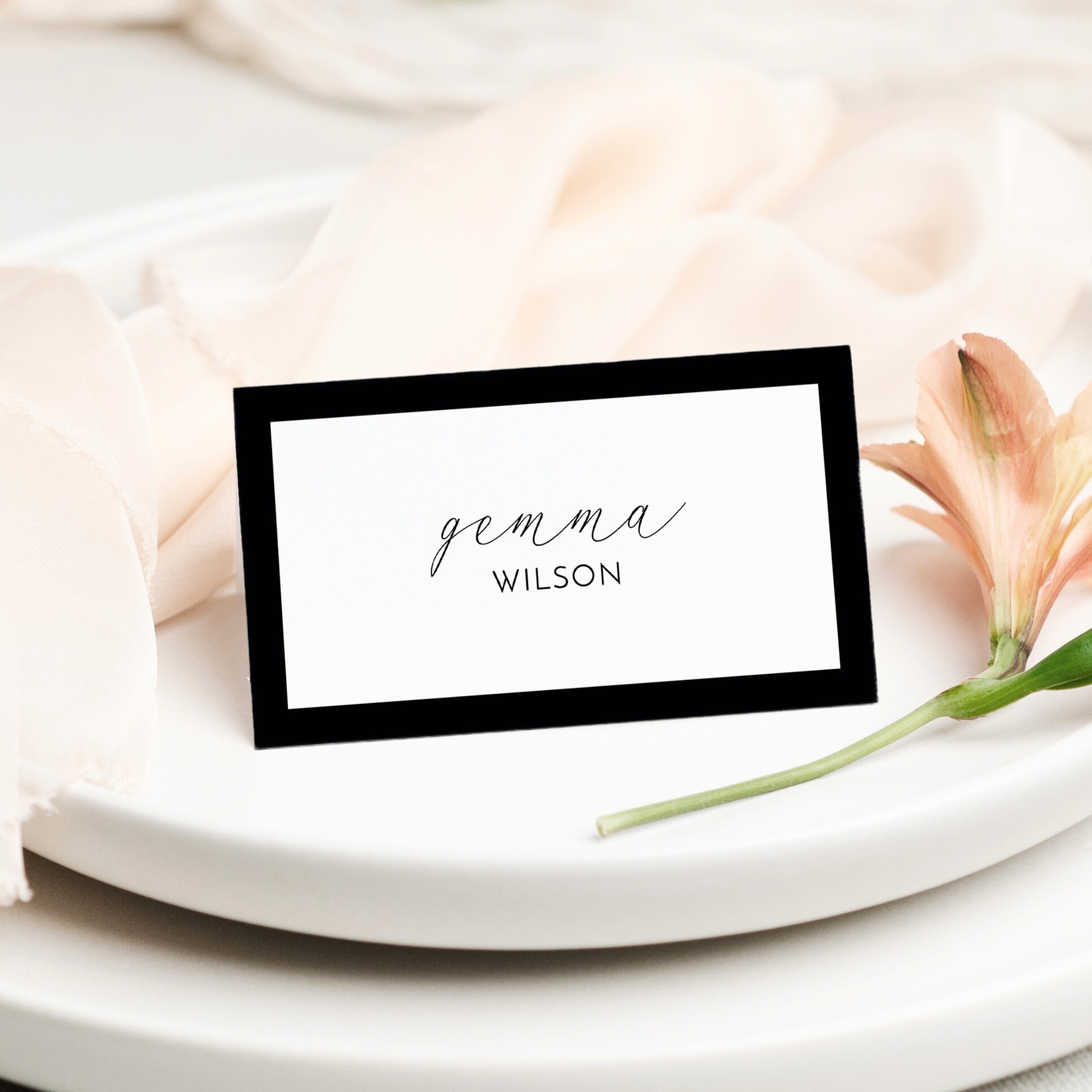 Monochrome Border Wedding Place Card