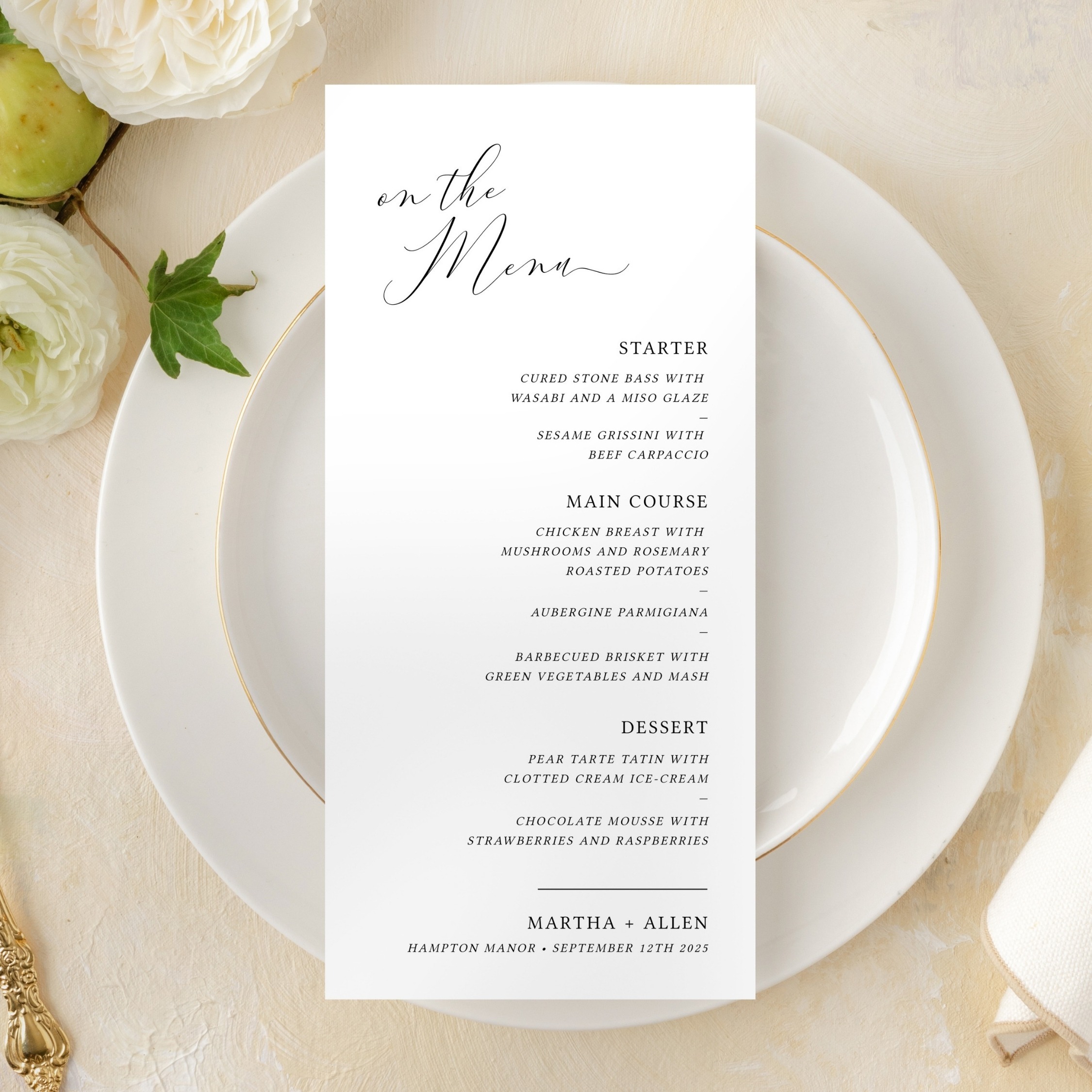 Timeless Minimal Slim Wedding Menu
