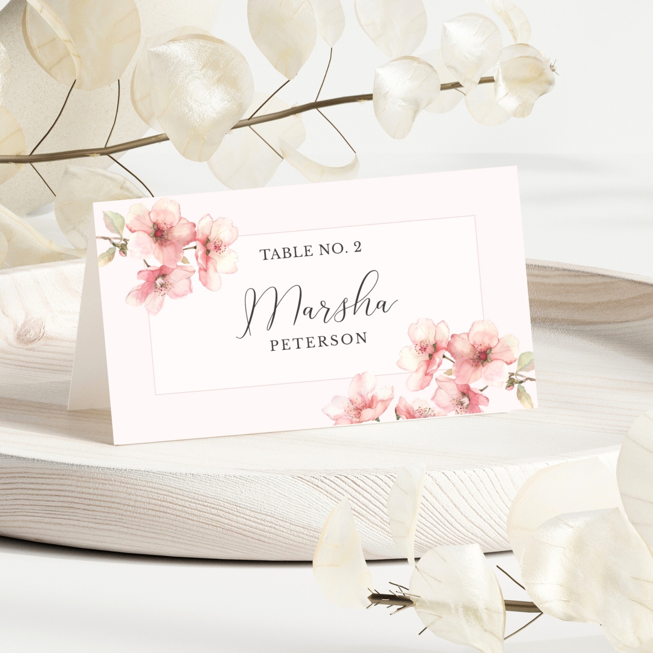 Pink Cherry Blossom Place Card