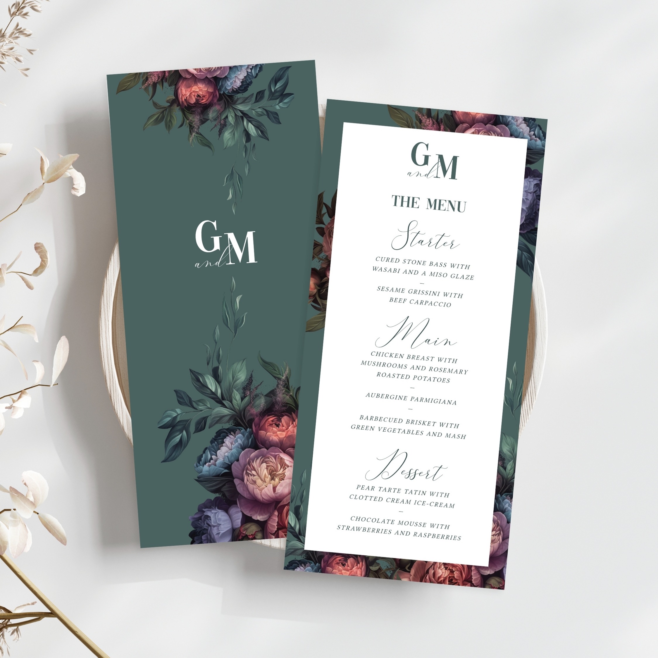 Romantic Peony Slim Wedding Menu