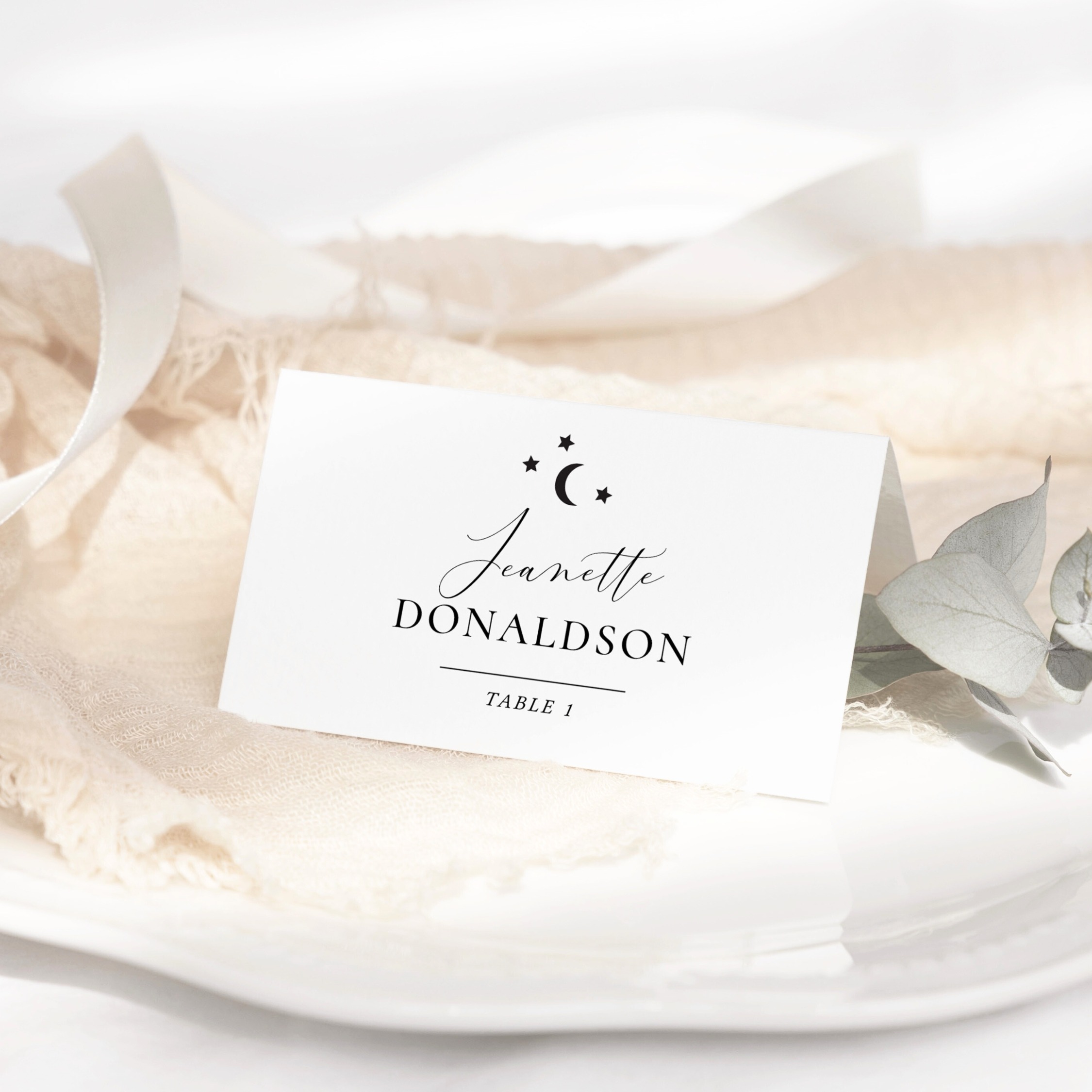 Moon and Stars 'Evening' Place Card