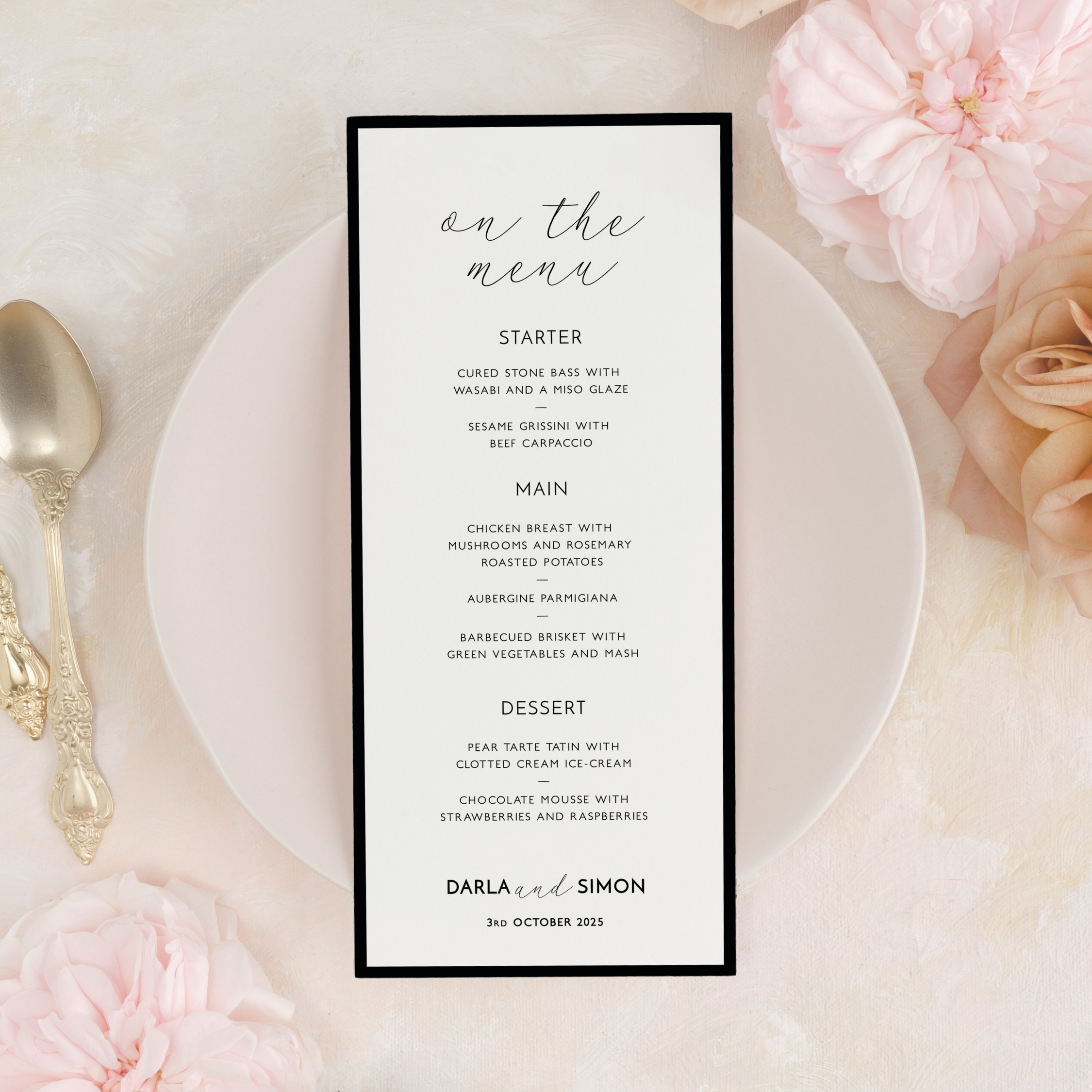 Black Border Slim Wedding Menu