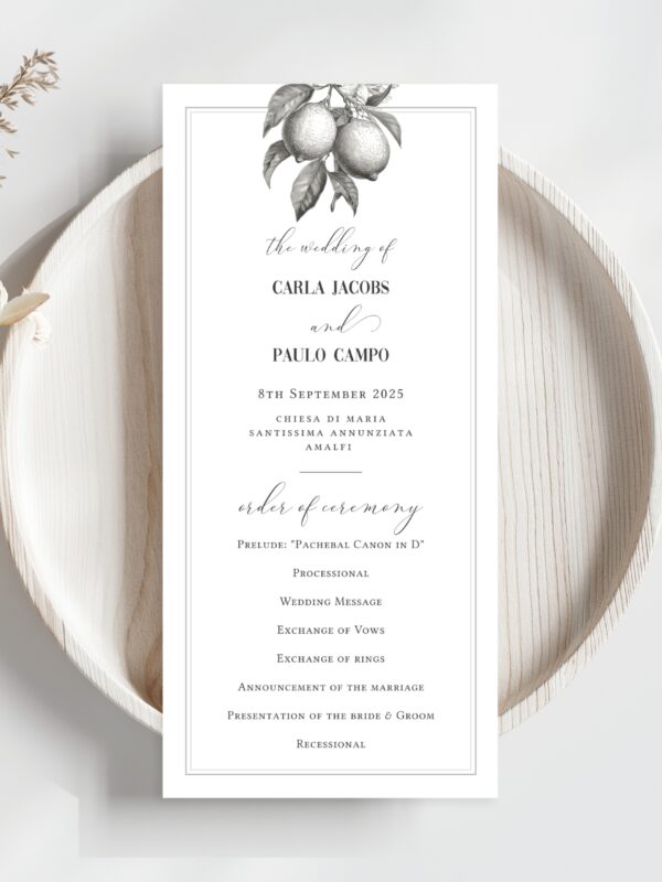 Tuscan Lemon Grove Wedding Program Template