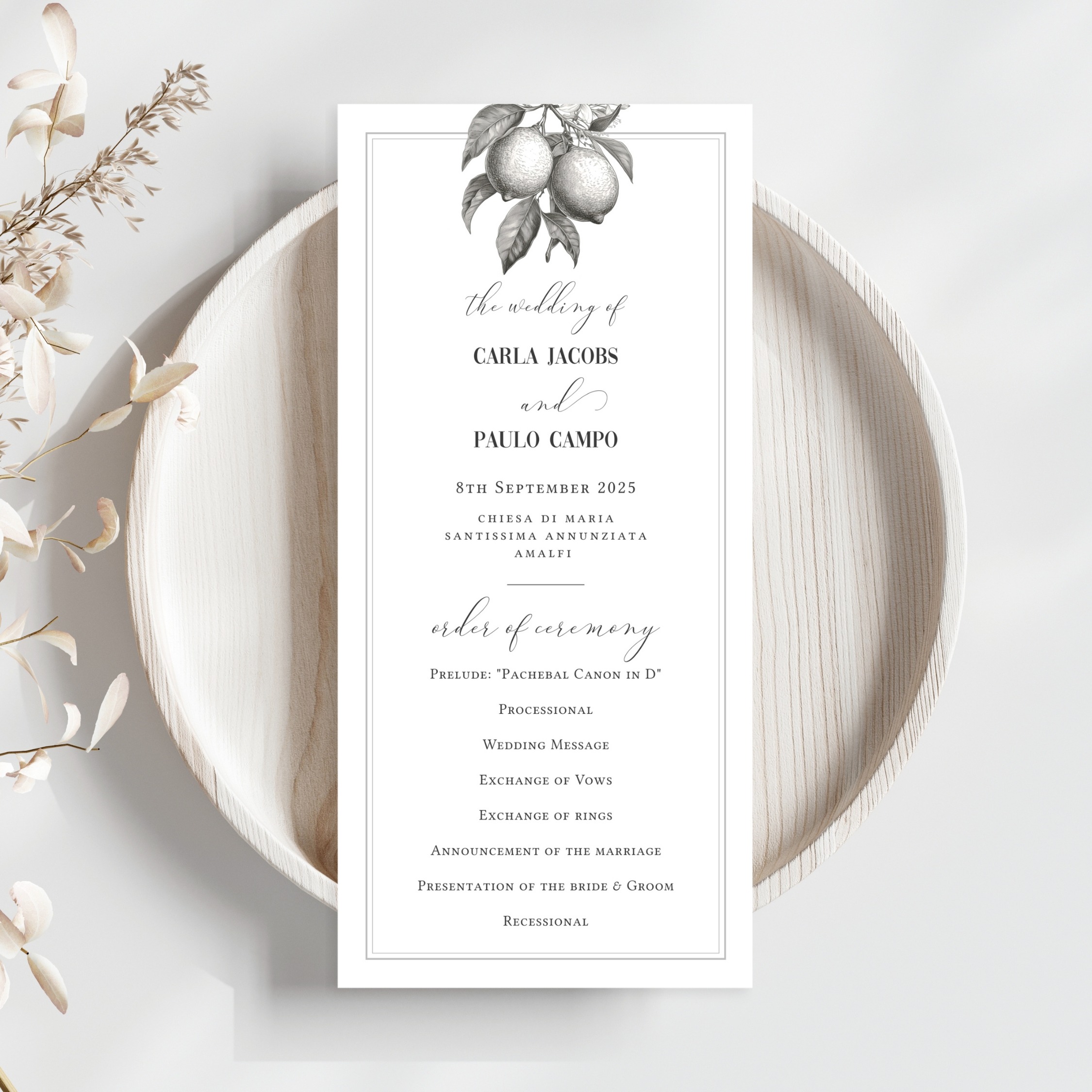 Mediterranean Lemon Slim Wedding Program