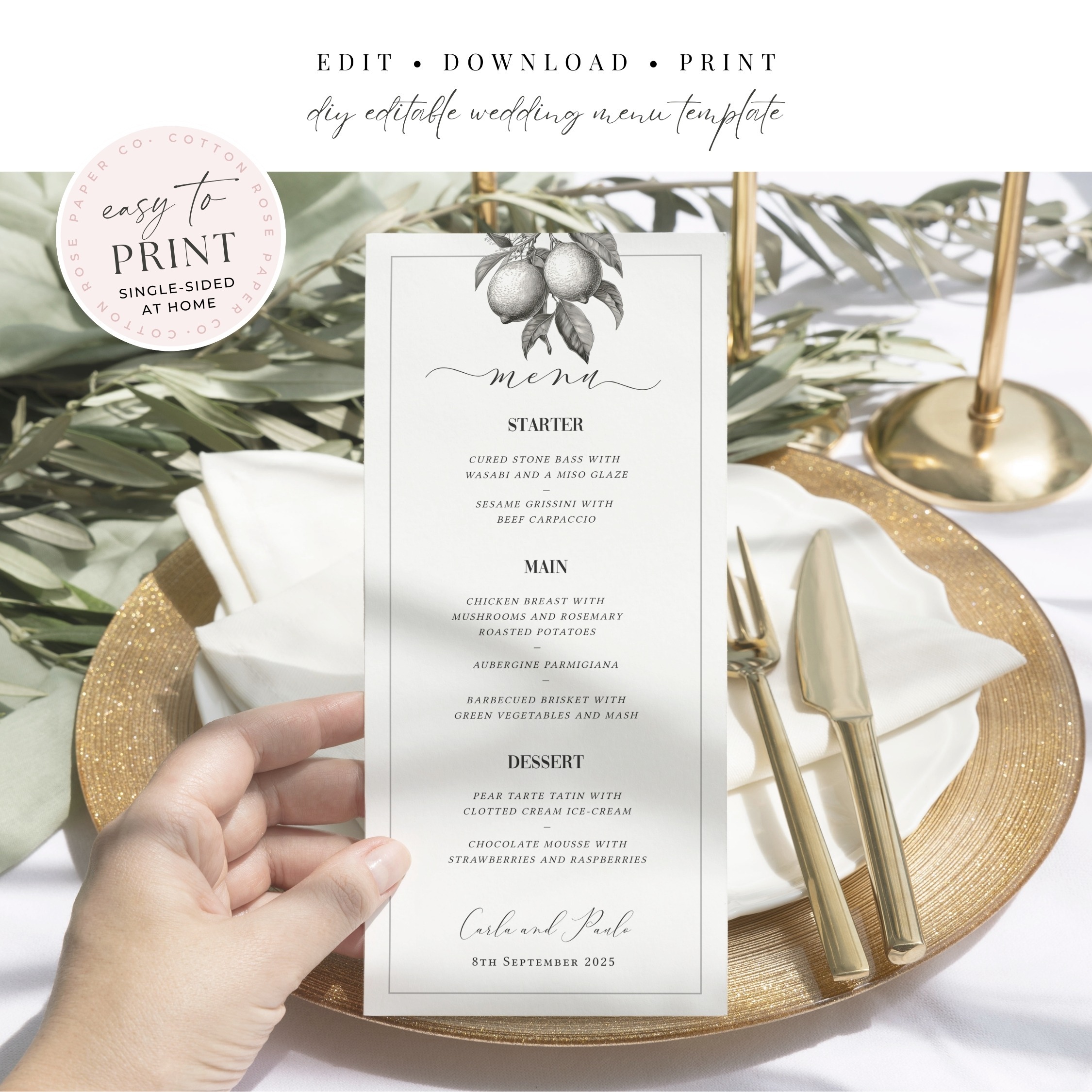 Tuscan Lemon Slim Wedding Menu - Image 2