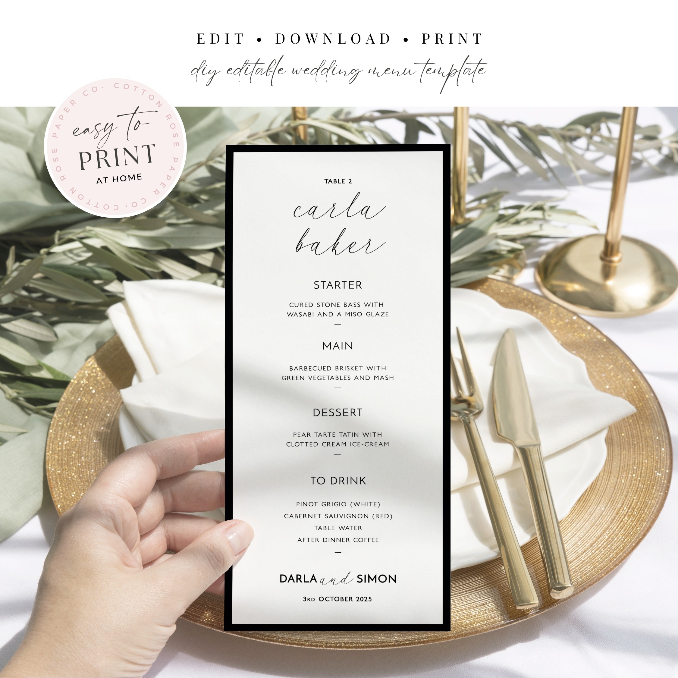 Black Border Slim Wedding Menu - Image 2