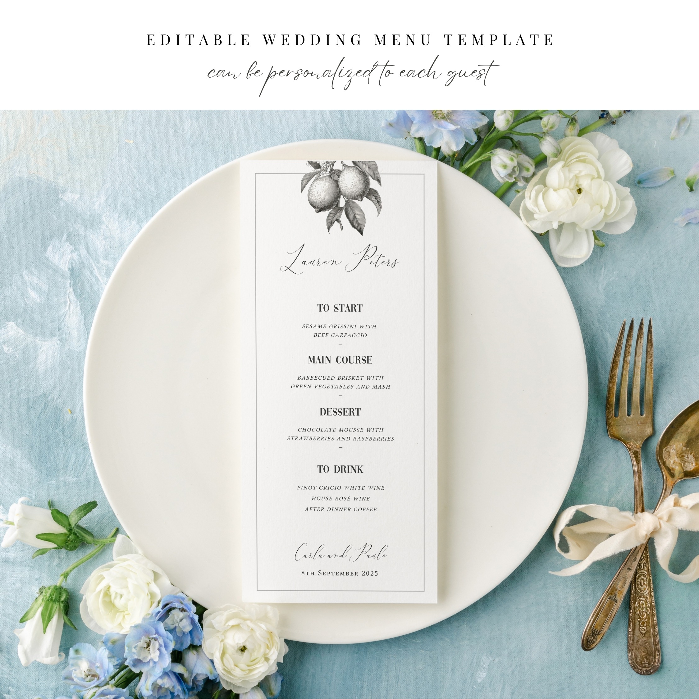 Tuscan Lemon Slim Wedding Menu - Image 3