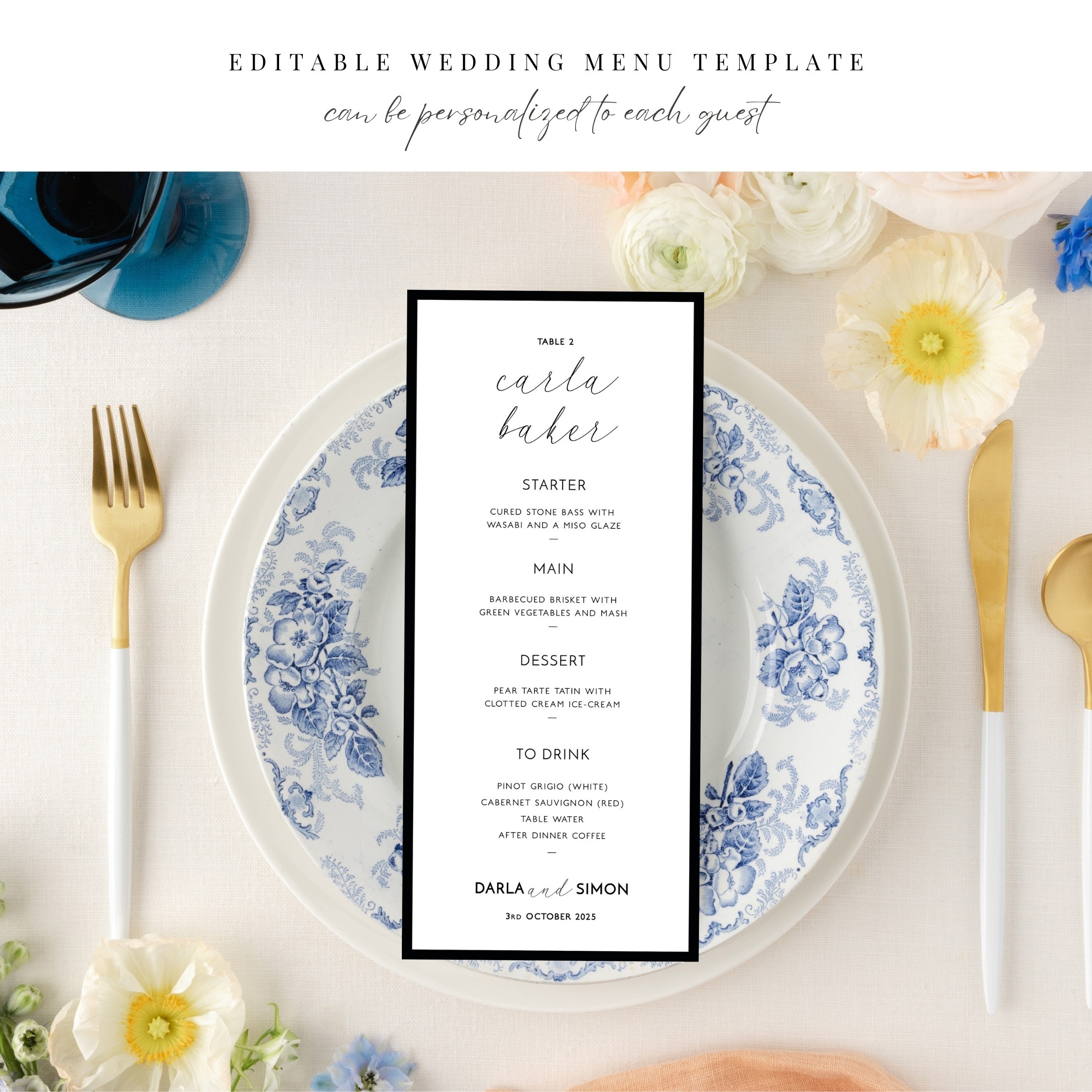 Black Border Slim Wedding Menu - Image 3