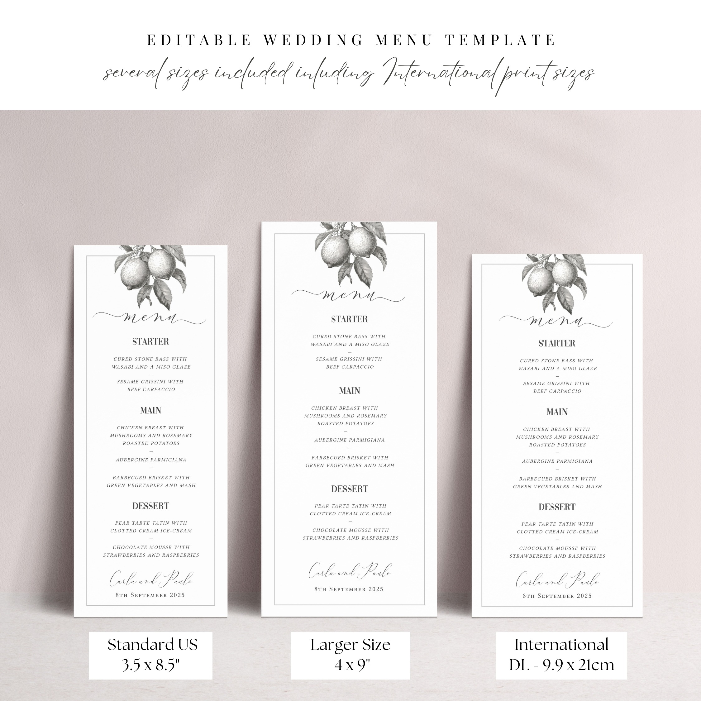 Tuscan Lemon Slim Wedding Menu - Image 5