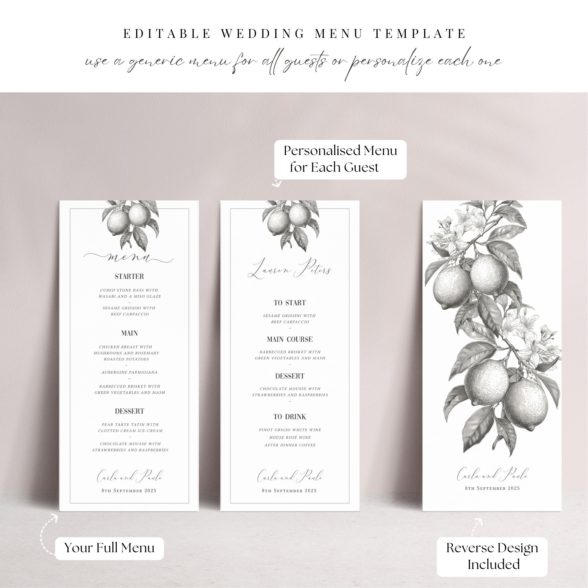 Tuscan Lemon Slim Wedding Menu - Image 6