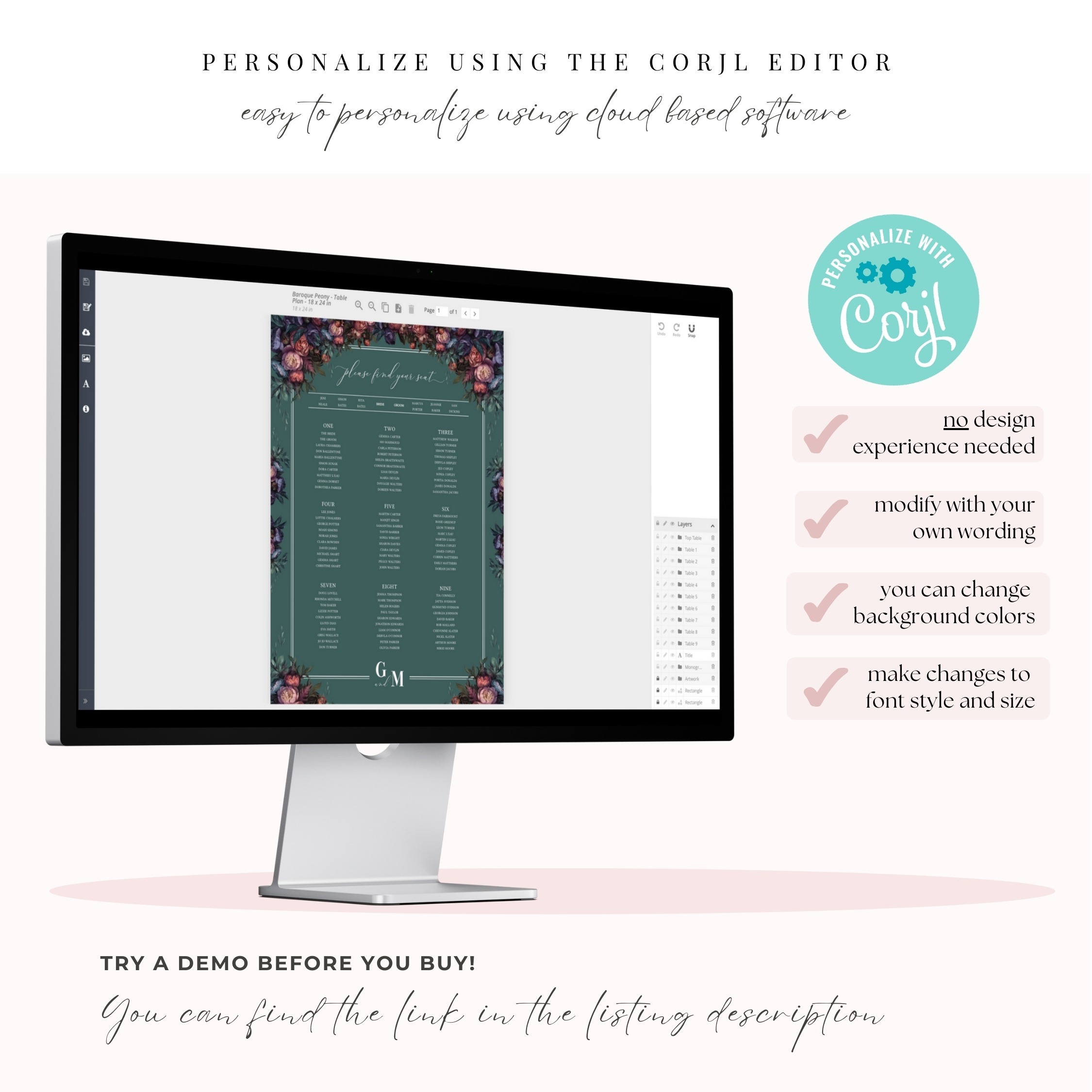 Opulent Peony Wedding Seating Chart - Image 8
