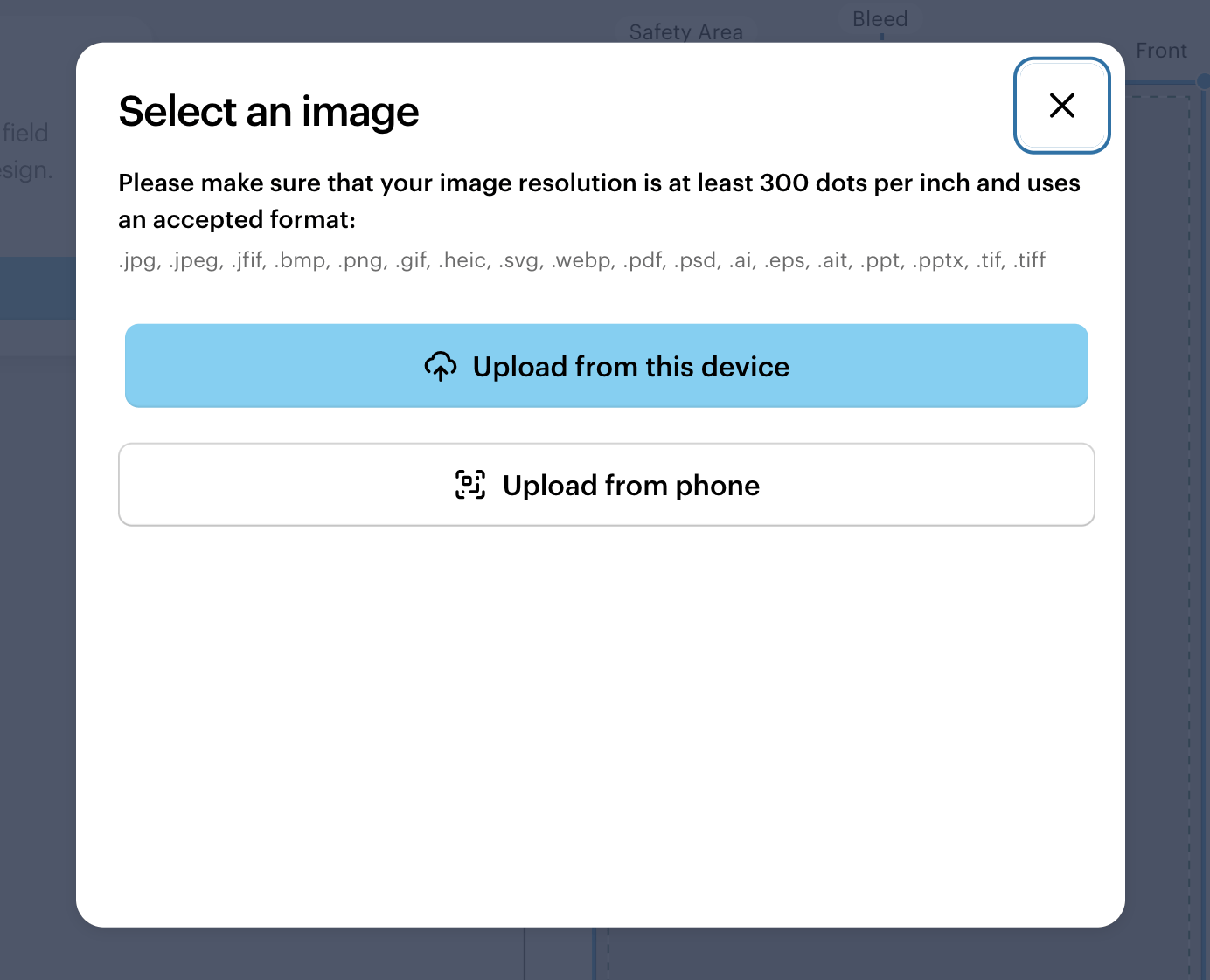 Upload your template file to VistaPrint