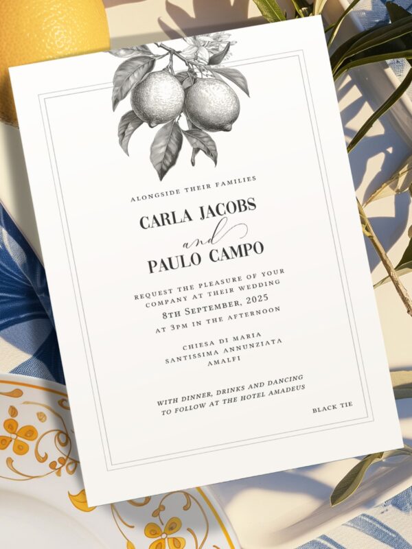 Tuscan Lemon Grove Wedding invitation editable template
