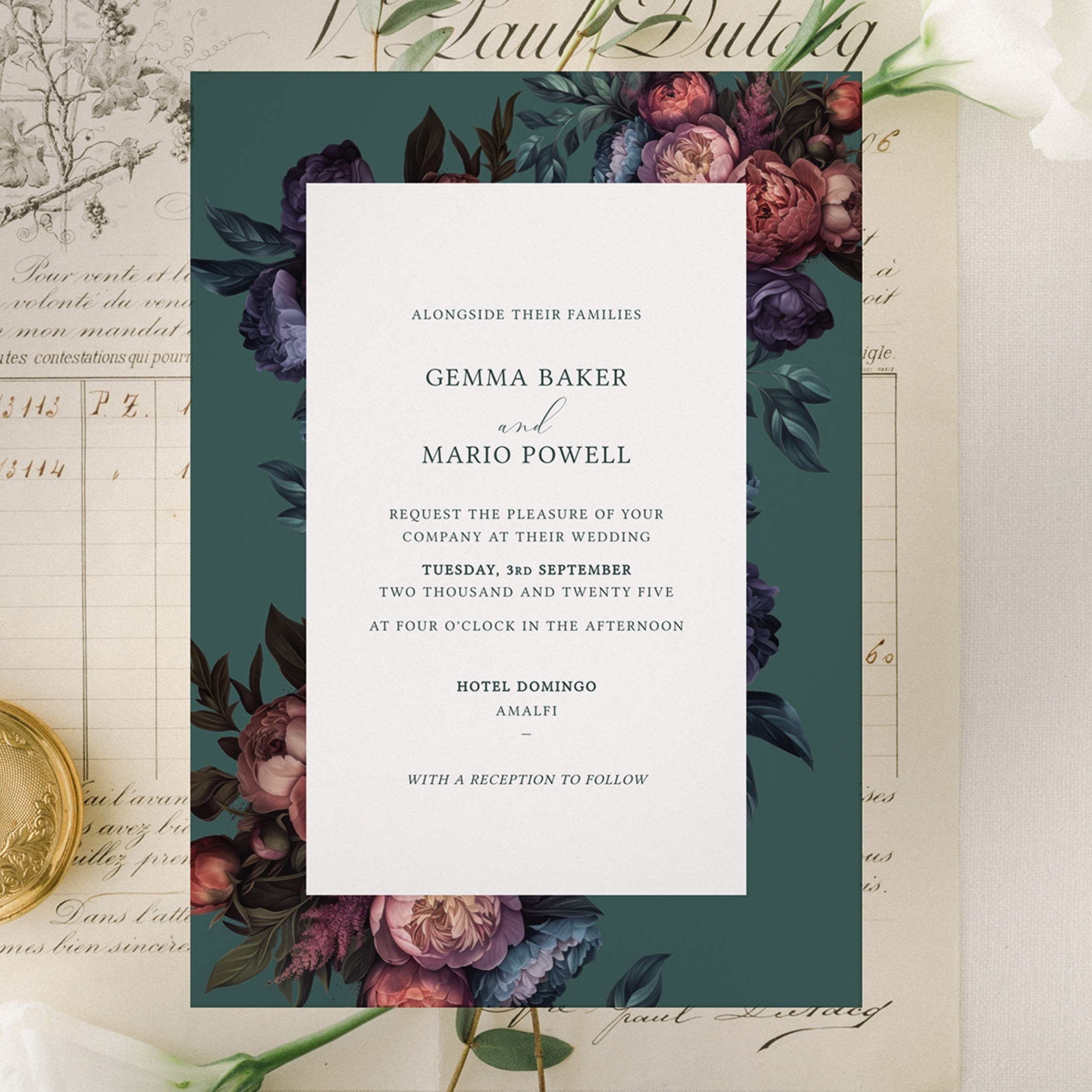 Baroque Peony Wedding Invitation
