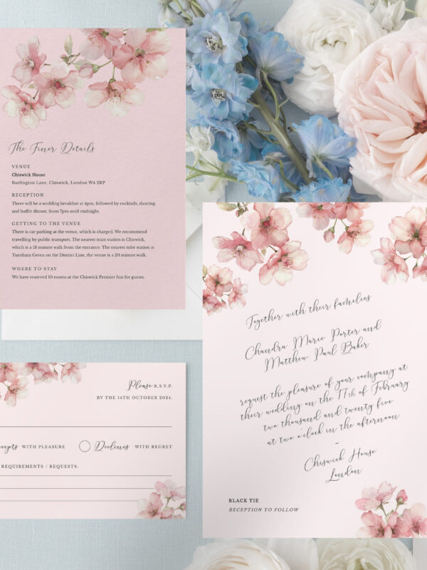 Sakura Cherry Blossom Wedding Invitation Suite in Soft Pink