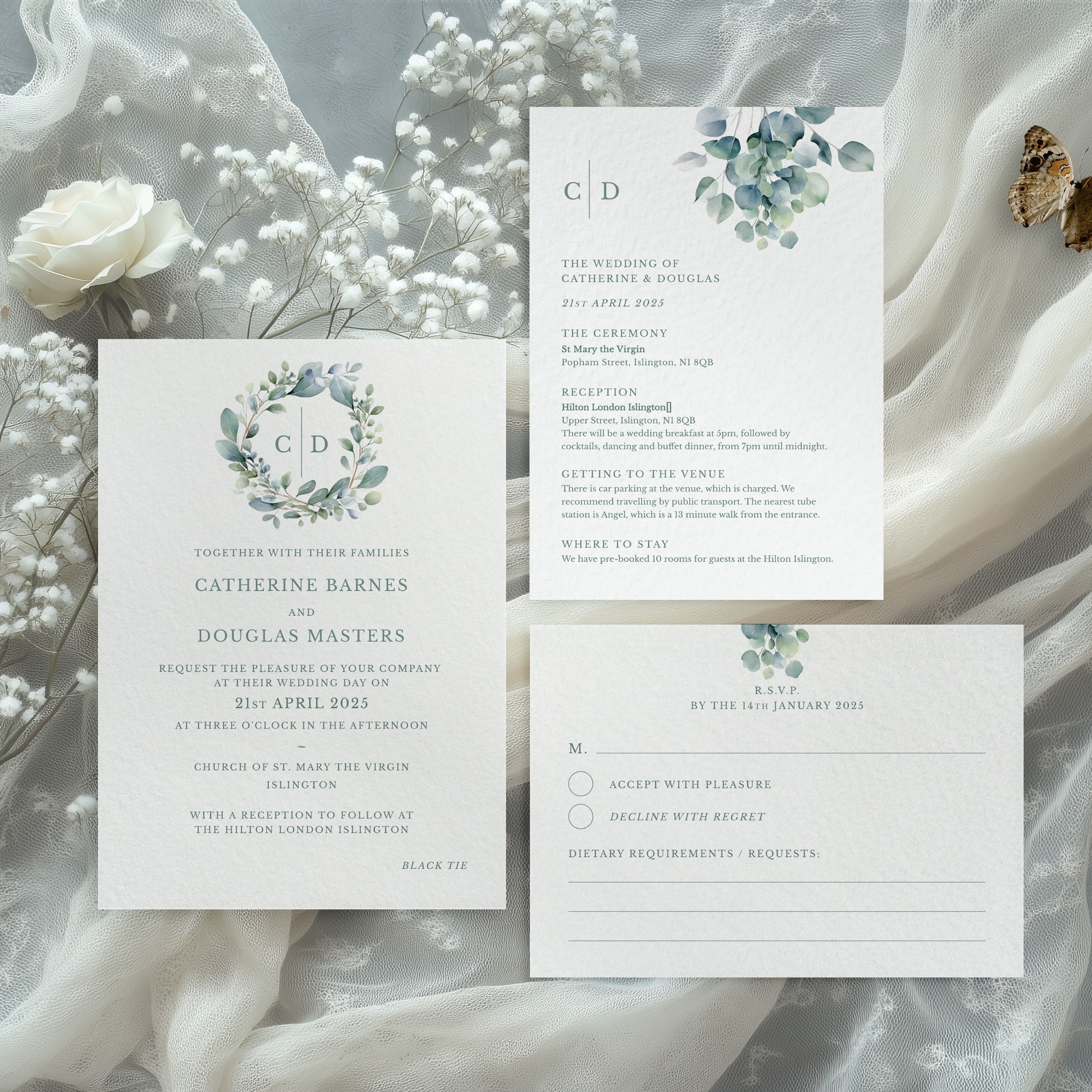 Eucalyptus Crest Wedding Invitation Suite