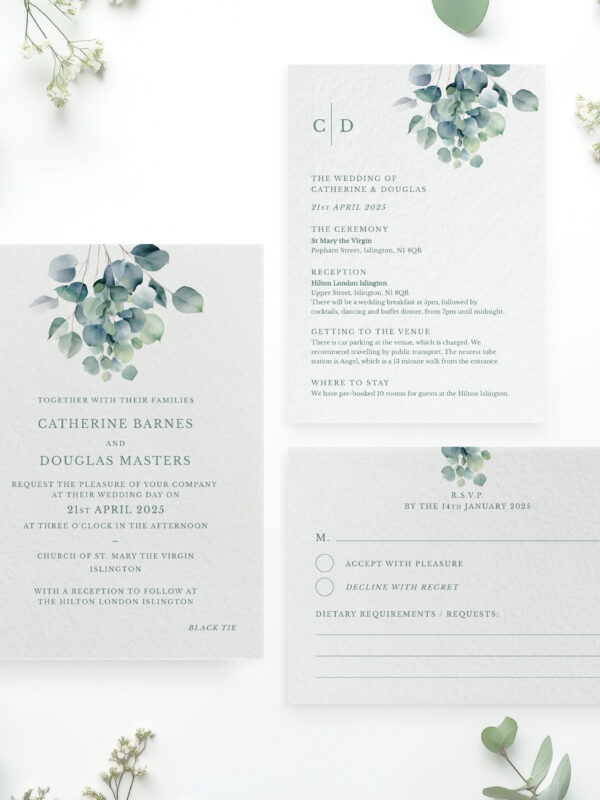Editable greenery wedding invitation suite template set
