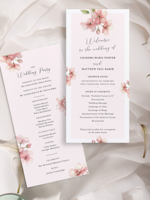 Blossom Serenade cherry blossom wedding program editable template
