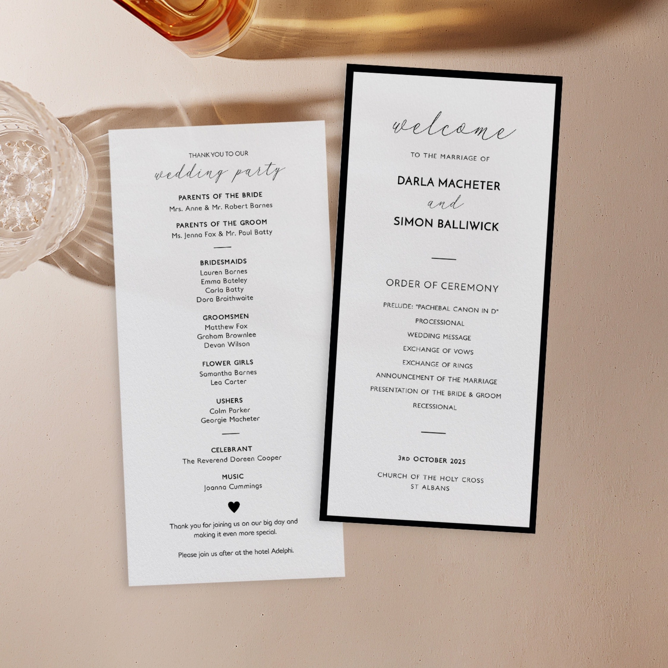 Monochrome Border Wedding Program Card