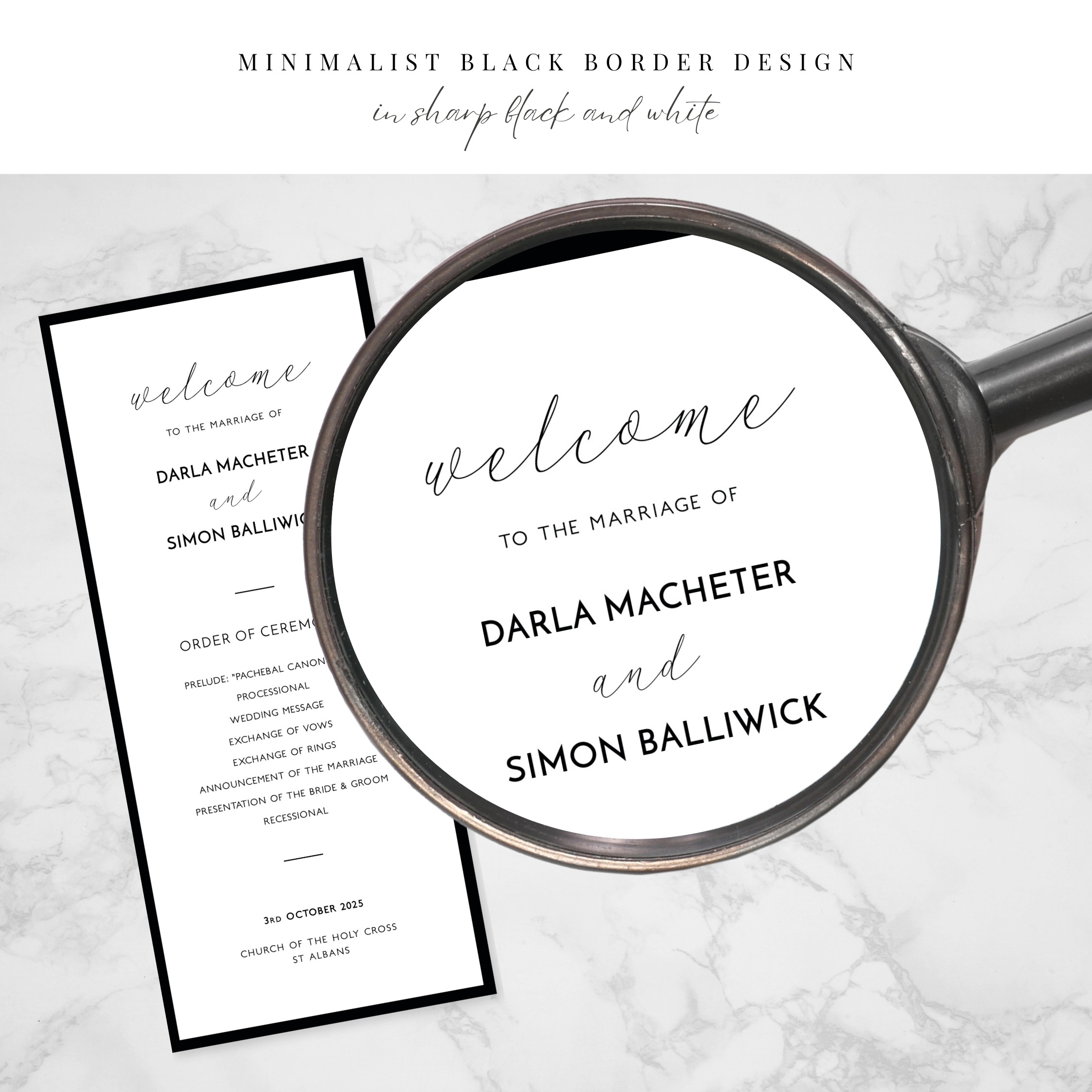 Monochrome Border Wedding Program Card - Artwork Zoom