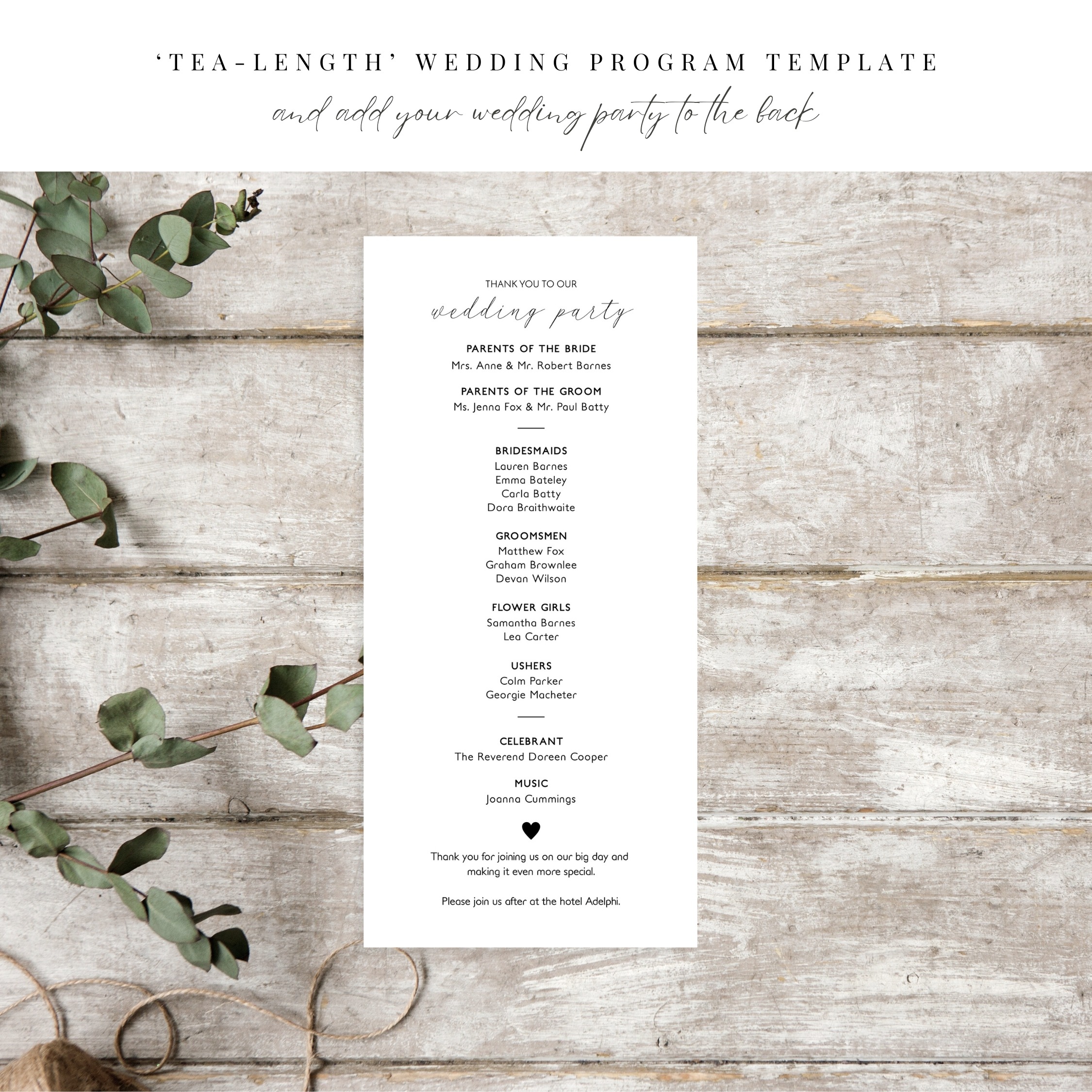 Monochrome Border Wedding Program Card - Back of Design