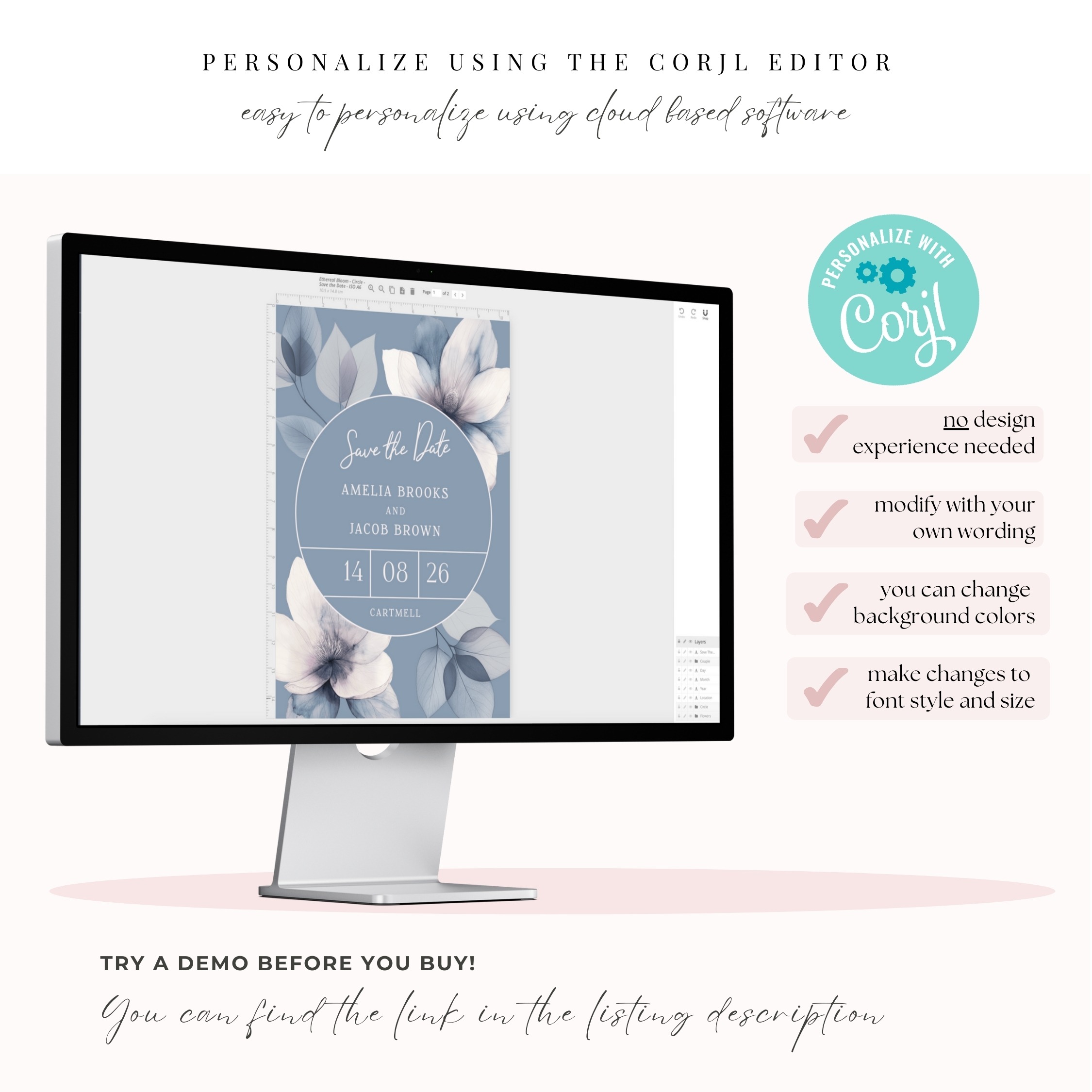 Ethereal Bloom Circle Save the Date - Edit with Corjl
