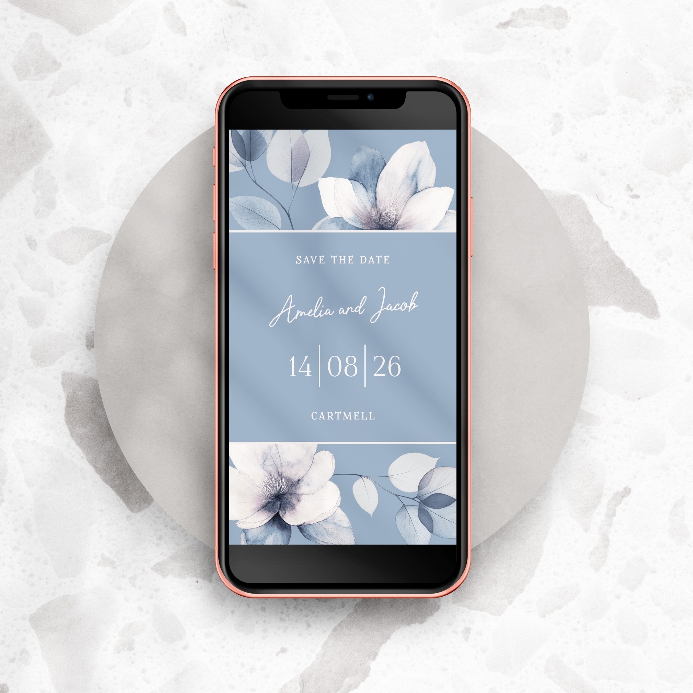 Blue Botanic Digital Save the Date E-Invitation