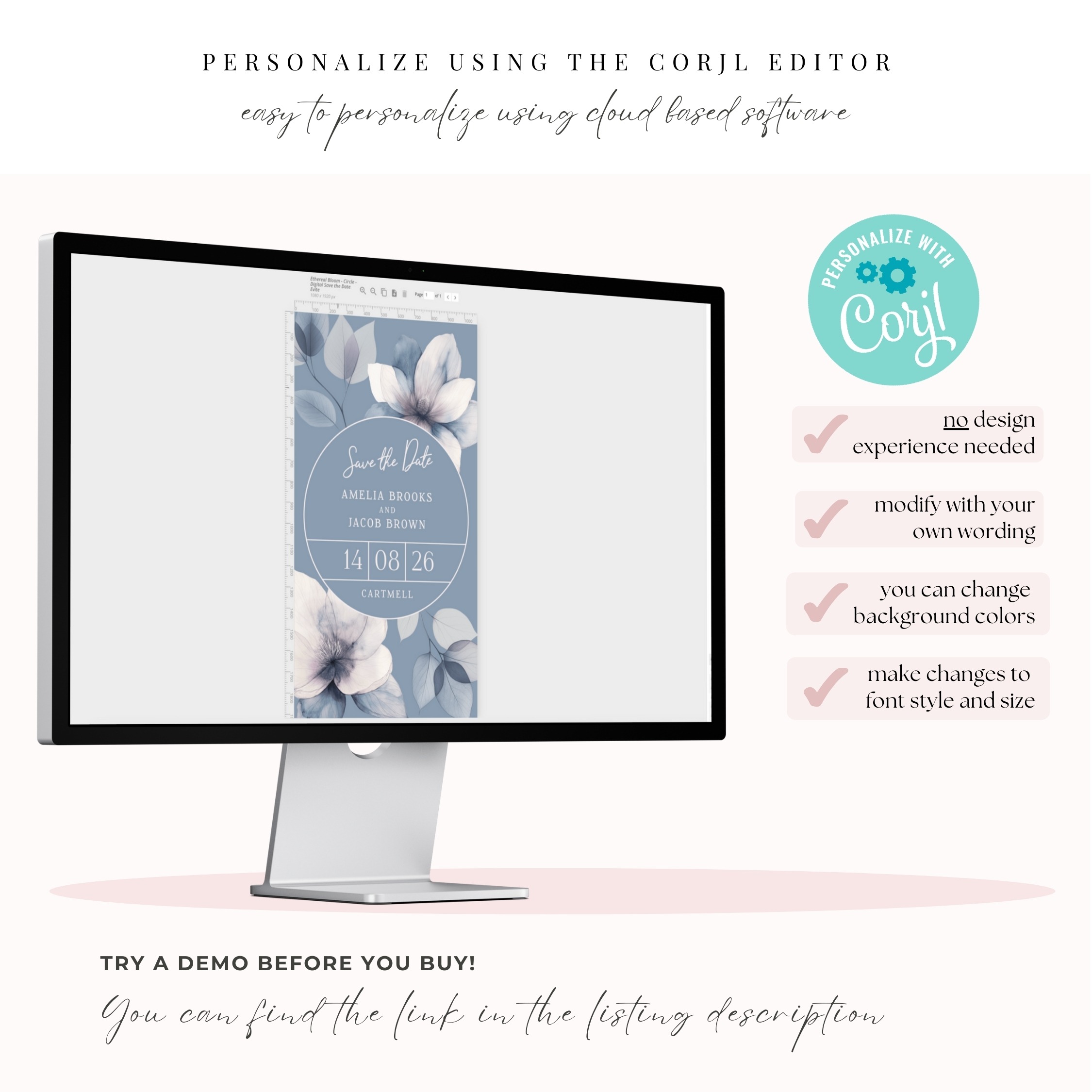 Ethereal Bloom Circle - Digital Save the Date Evite: Edit with Corjl